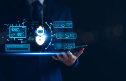 Chatbot concept. open AI, Artificial Intelligence. businessman using techno.. Foto stock