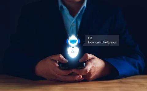 Chatbot concept. open AI, Artificial Intelligence. businessman using techno.. Foto stock