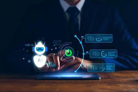Chatbot concept. open AI, Artificial Intelligence. businessman using techno.. Foto stock