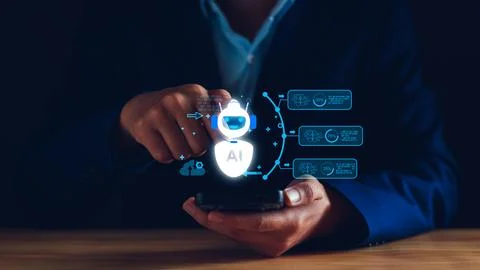 Chatbot concept. open AI, Artificial Intelligence. businessman using techno.. Foto stock