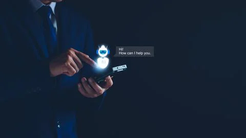 Chatbot concept. open AI, Artificial Intelligence. businessman using techno.. Stock Photos