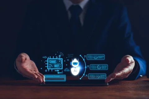 Chatbot concept. open AI, Artificial Intelligence. businessman using techno.. Stock Photos