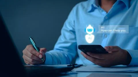 Chatbot concept. open AI, Artificial Intelligence. businessman using techno.. Stock Photos
