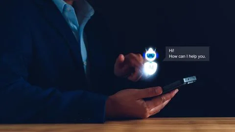 Chatbot concept. open AI, Artificial Intelligence. businessman using techno.. Foto stock