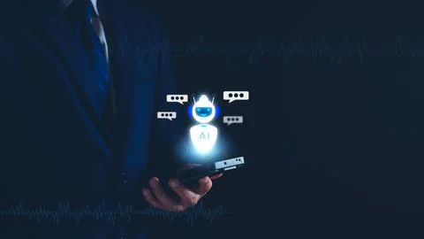 Chatbot concept. open AI, Artificial Intelligence. businessman using techno.. Foto stock