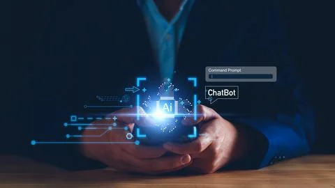 Chatbot concept. open AI, Artificial Intelligence. businessman using technolo Foto stock