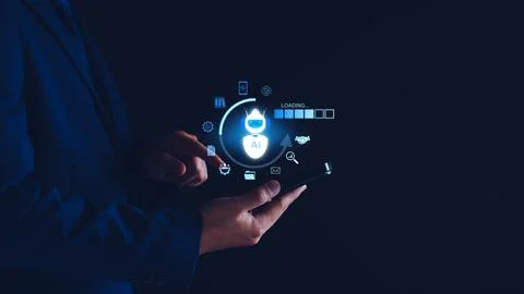 Chatbot concept. open AI, Artificial Intelligence. businessman using technolo 스톡 사진