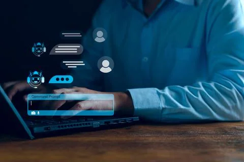 Chatbot concept. open AI, Artificial Intelligence. businessman using technolo Stock Photos