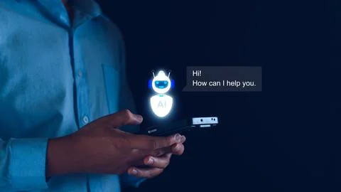 Chatbot concept. open AI, Artificial Intelligence. businessman using techno.. Stock Photos