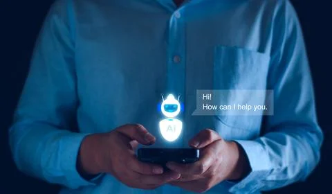 Chatbot concept. open AI, Artificial Intelligence. businessman using techno.. Stock Photos