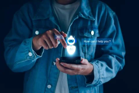 Chatbot concept. open AI, Artificial Intelligence. businessman using techno.. Foto stock