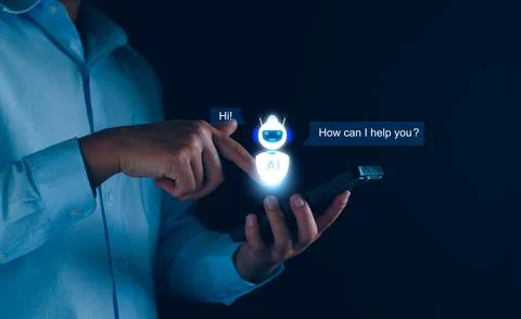 Chatbot concept. open AI, Artificial Intelligence. businessman using techno.. Stock Photos