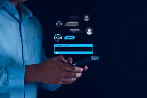 Chatbot concept. open AI, Artificial Intelligence. businessman using techno.. Foto stock