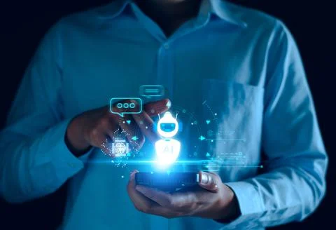 Chatbot concept. open AI, Artificial Intelligence. businessman using technolo Foto stock