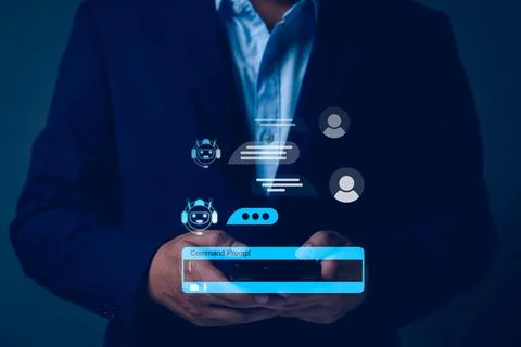 Chatbot concept. open AI, Artificial Intelligence. businessman using technolo 스톡 사진