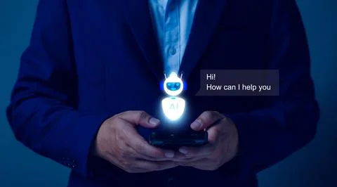 Chatbot concept. open AI, Artificial Intelligence. businessman using technolo 스톡 사진