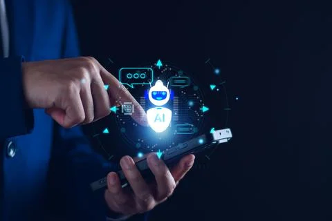 Chatbot concept. open AI, Artificial Intelligence. businessman using technolo Foto stock