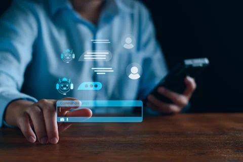 Chatbot concept. open AI, Artificial Intelligence. businessman using techno.. Stock Photos