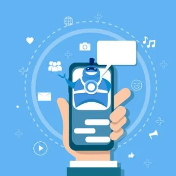 Chatbot Concept Support Robot Technology Digital Chat Bot Application On Smart Stock Illustration