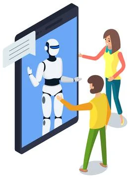 Chatbot concept support robot technology digital chat bot application on Stock Illustration