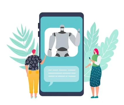 Chatbot concept vector illustration. People chatting with chat bot on smartphone イラスト素材