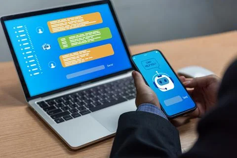 Chatbot conversation Ai Artificial Intelligence technology online customer .. Stock Photos