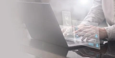 Chatbot conversation assistant. Person using online customer service... 写真素材