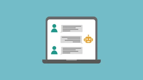 Chatbot Conversation on Laptop Screen 2d animation with alpha matte Stock Footage 336039298