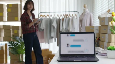 Chatbot conversation on laptop screen app interface Stock Footage 151494988