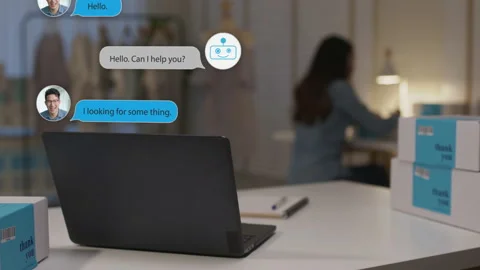 Chatbot conversation on laptop screen interface with artificial intelligence Vidéo 149754552