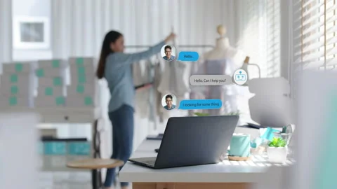 Chatbot conversation on laptop screen interface with artificial intelligence Stock Footage 149754611