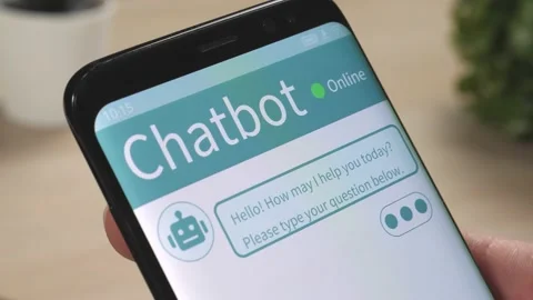 Chatbot Conversation Online Support on a Smartphone Screen Stock Footage 144880371