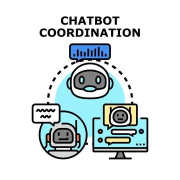 Chatbot coordination network connecting virtual assistant and client Stock Illustration