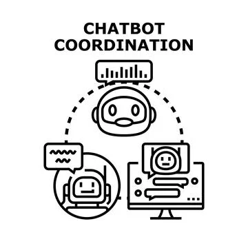 Chatbot coordination network connecting virtual assistant and client Stock Illustration