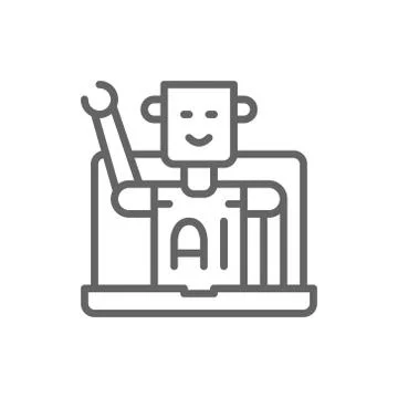 Chatbot, customer service robot, artificial intelligence line icon. Stock Illustration