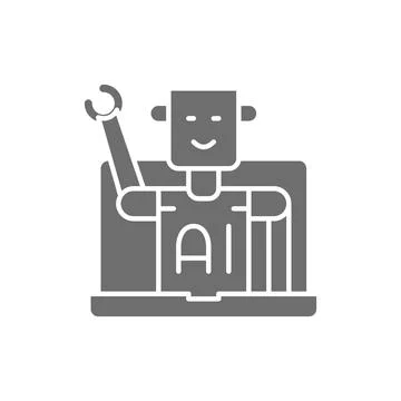 Chatbot, customer service robot, artificial intelligence grey icon. Stock Illustration