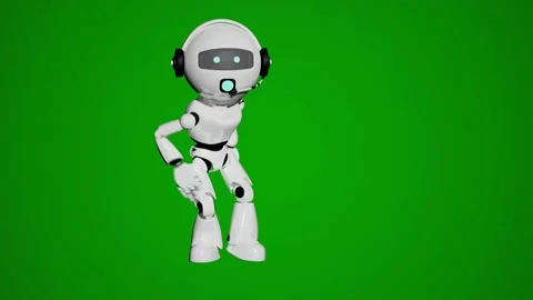 Chatbot dancing animation from closeup to wide green screen background. A.i. Video stock 232878954