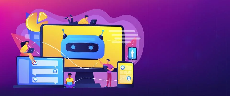 Chatbot development platform concept banner header. Stock Illustration