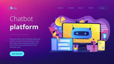 Chatbot development platformconcept landing page. Stock Illustration