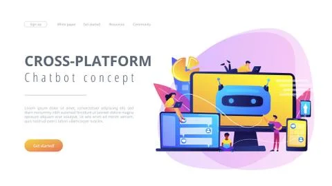 Chatbot development platformconcept landing page. Stock Illustration