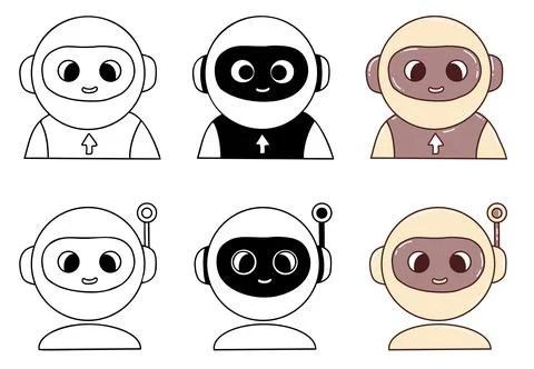 Chatbot Faces, Assistants AI and robot character Avatar set. Vector Outline.. Stock Illustration