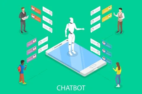 Chatbot flat isometric vector concept. Illustrazione stock
