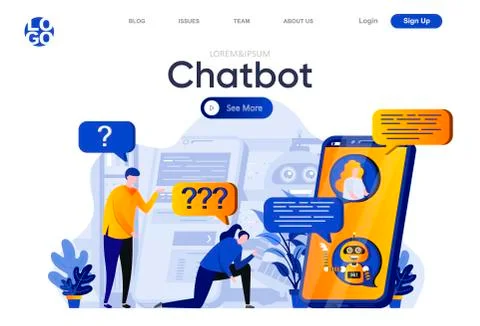 Chatbot flat landing page. People chatting Stockillustratie