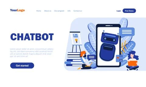 Chatbot flat landing page template Stock Illustration