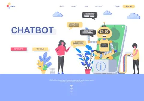Chatbot flat landing page template Stockillustratie