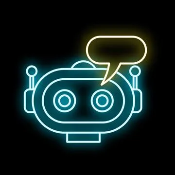 Chatbot head icon generating a neon speech bubble Stockillustratie