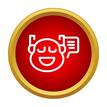 Chatbot head with speech bubble icon on a red button Stock Illustration