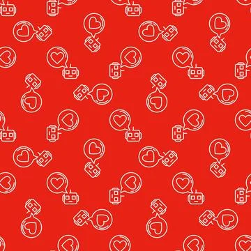Chatbot with Heart sign in Speech Bubble vector Like red line seamless patter Stock Illustration
