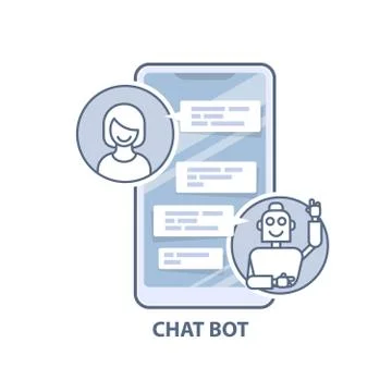 Chatbot helper - chatting with robot virtual assistant sending message on sma Illustrazione stock