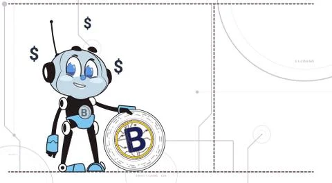 Chatbot Hold Bitcoin Robots and Crypto Currency Mining Technology Cryptobot Illustrazione stock
